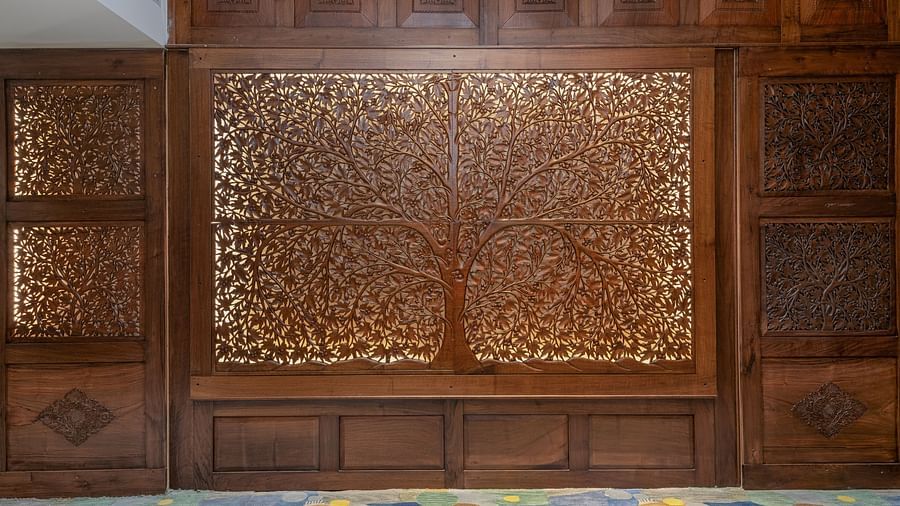 An image of a wall with wooden architecture in our sitting lounge - Sarovar Premiere, Srinagar